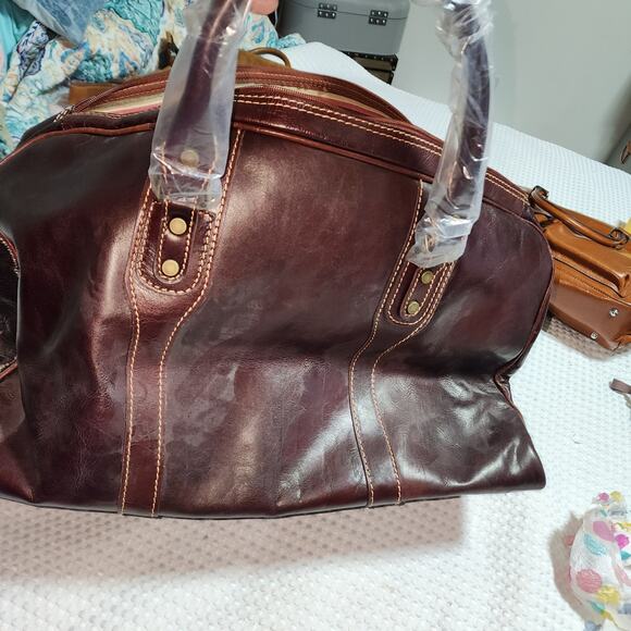 CENCIO NWT XL DUFFEL VECCHIO BROWN ITALIAN LEATHER BAG - Picture 8 of 15